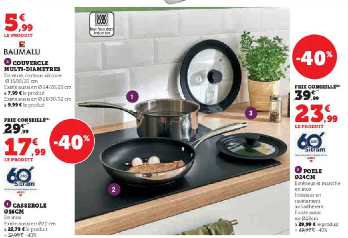 couvercle multi-diamètres, casserole ø16 cm, poêle ø24 cm