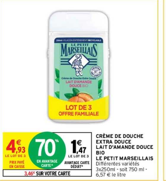 crème de douche extra douce lait d'amande douce bio le petit marseillais