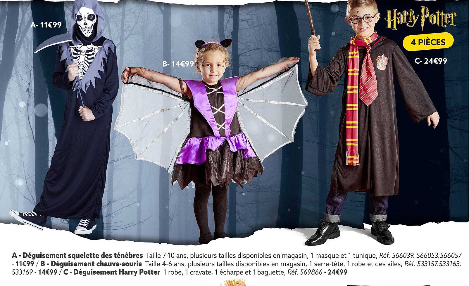 déguisement squelette des ténèbres, déguisement chauve-souris, déguisement harry potter