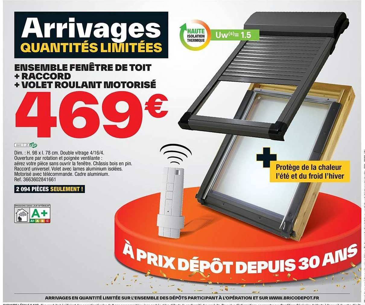 Ensemble Fenêtre De Toit + Raccord + Volet Roulant Motorisé