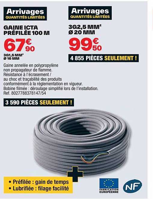 gaine icta préfilée 100 m, 3g2,5 mm² ø20 mm