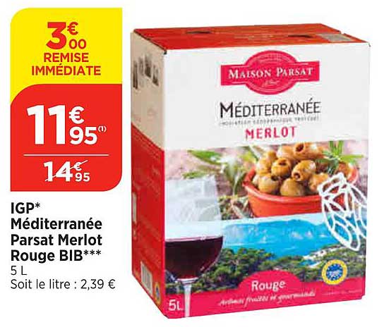 Igp Méditerranée Parsat Merlot Rouge Bib