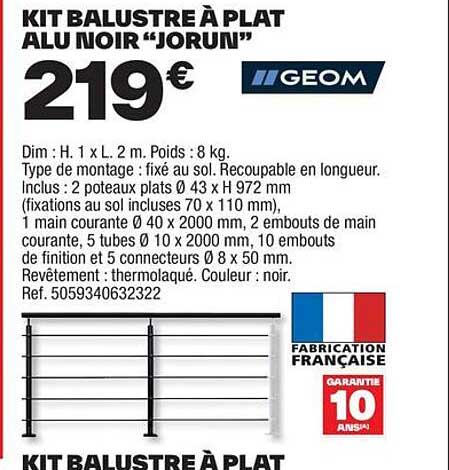 kit balustre à plat alu noir "jorun"