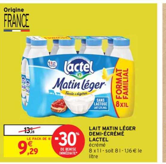 lait matin léger demi-écrémé lactel