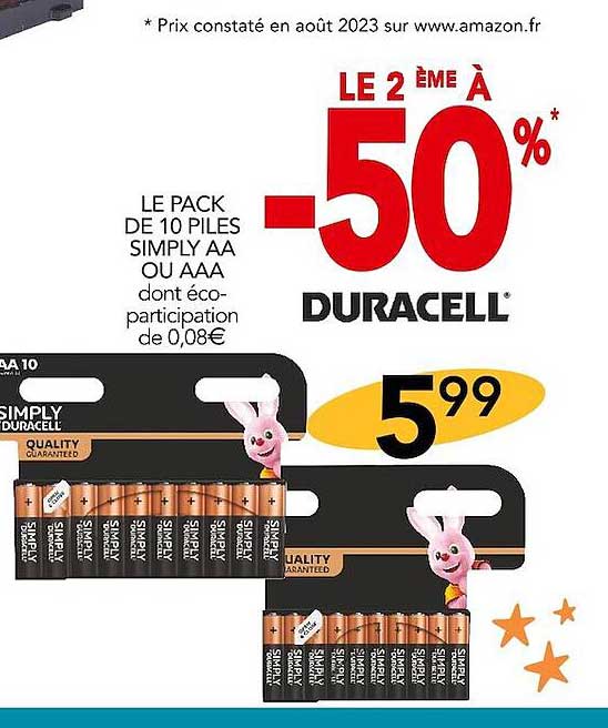 le pack de 10 piles simply aa ou aaa duracell