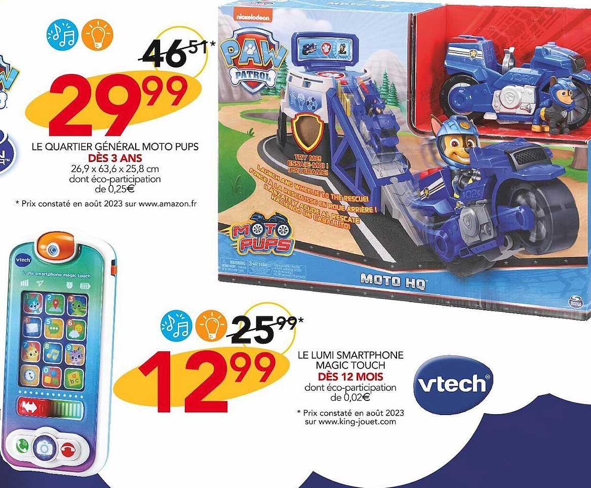 le quartier général moto pups, le lumi smartphone magic touch vtech