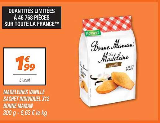 madeleines vanille sachet individuel x 12 bonne maman