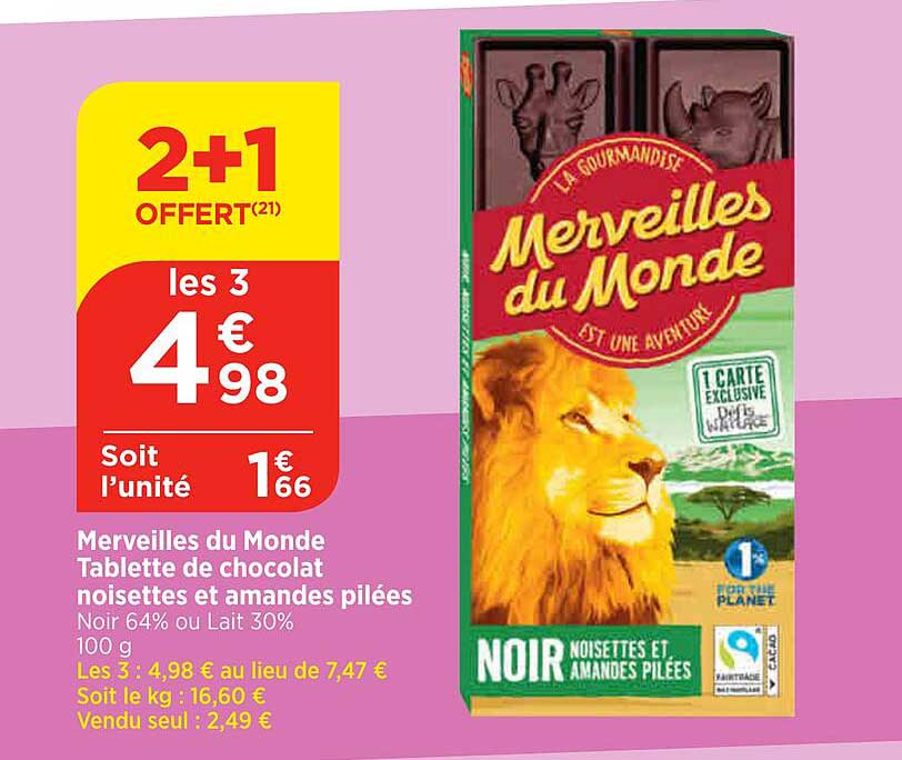 merveilles du monde tablette de chocolat noisettes et amandes pilées