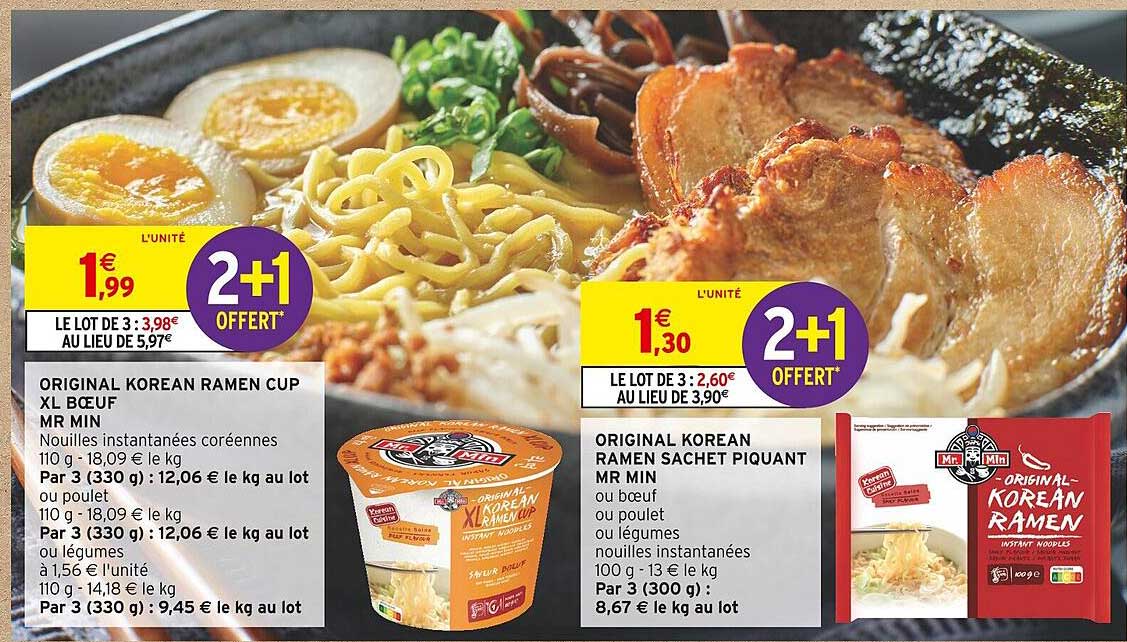 original koréan ramen cup xl bœuf mr min, original koréan ramen sachet piquant mr min
