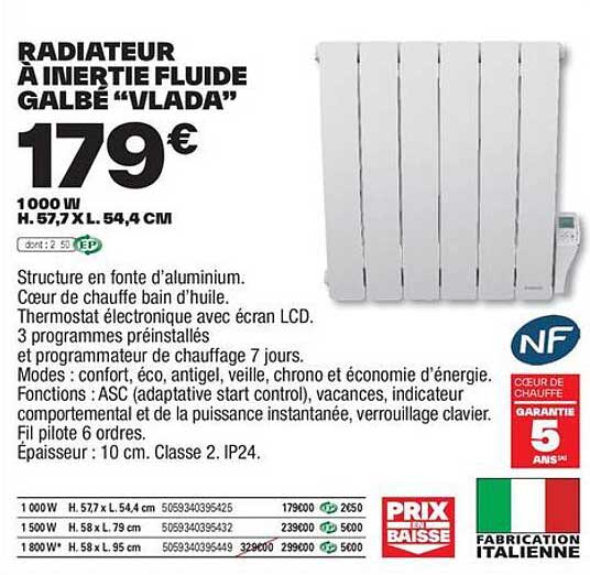 radiateur à inertie fluide galbé "vlada"