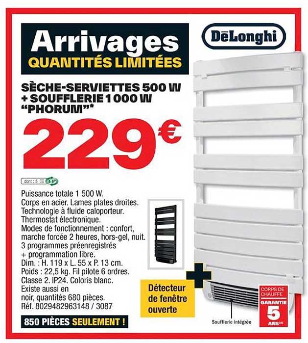 sèche-serviettes 500w + soufflerie 1000w "phorum"