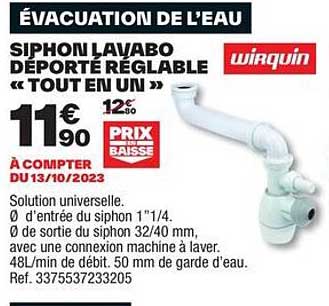 siphon lavabo déporté réglable «tout en un»