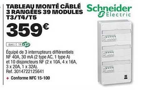 tableau monté câblé 3 rangées 39 modules t3/t4/t5