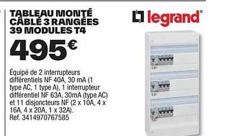 tableau monté câblé 3 rangées 39 modules t4 legrand