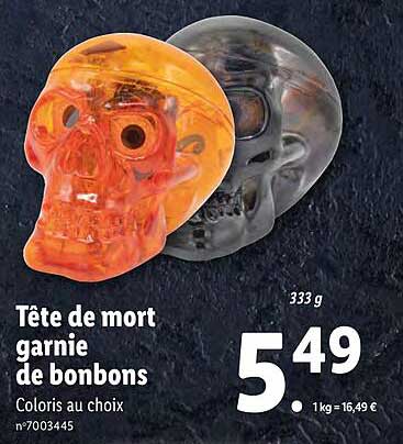 tête de mort garnie de bonbons