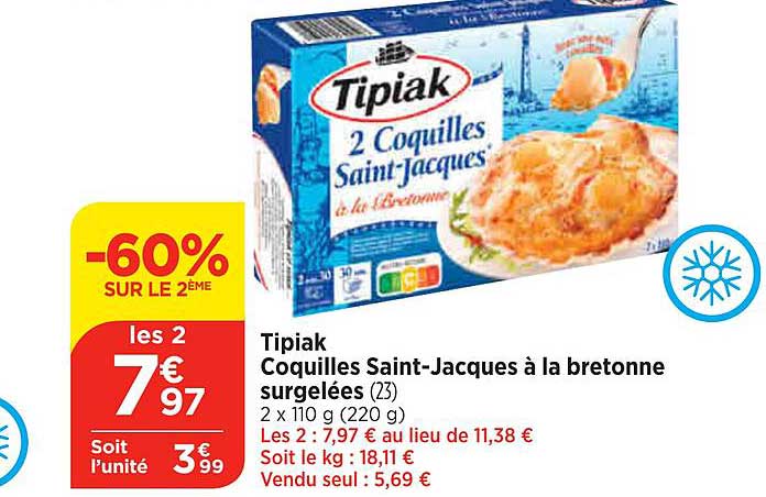 Tipiak Coquilles Saint-jacques à La Bretonne Surgelées