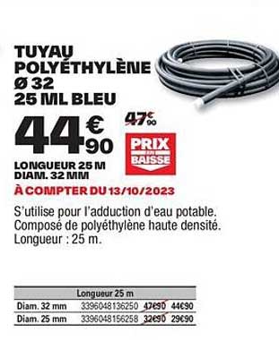 tuyau polyéthylène ø32 25 ml bleu