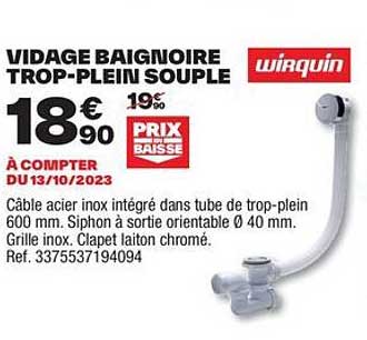 vidage baignoire trop-plein souple