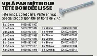 vis à pas métrique tête bombée lisse