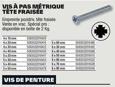 vis à pas métrique tête fraisée