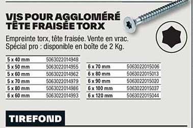 vis pour aggloméré tête fraisée torx
