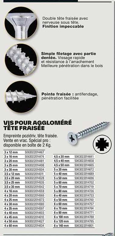 vis pour aggloméré tête fraisée