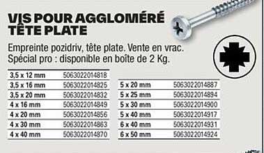 vis pour aggloméré tête plate