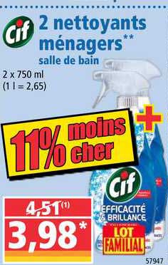 2 nettoyants ménagers salle de bain cif