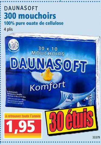 300 mouchoirs 100% pure ouate de cellulose daunasoft