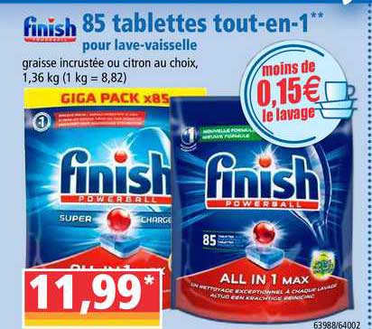 85 tablettes tout en 1 pour lave vaisselle finish