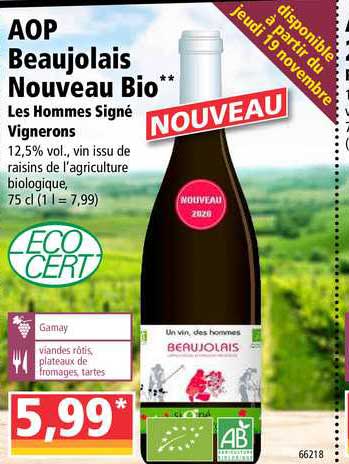 aop beaujolais nouveau bio les hommes signé vignerons