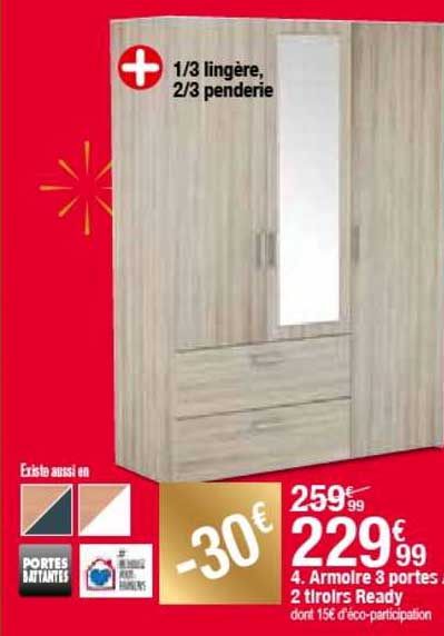 Armoire 3 Portes 2 Tiroirs Ready