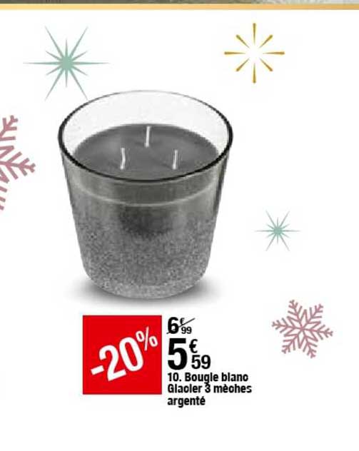 bougie blanc glacier 3 mèches argenté