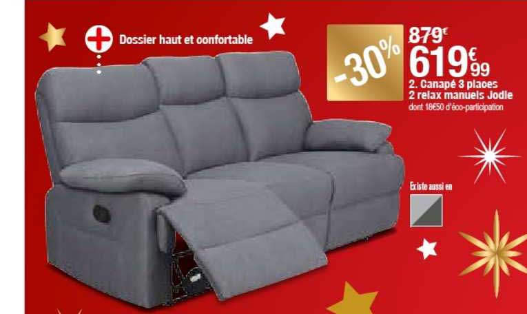 canapé 3 places 2 relax manuels jodie