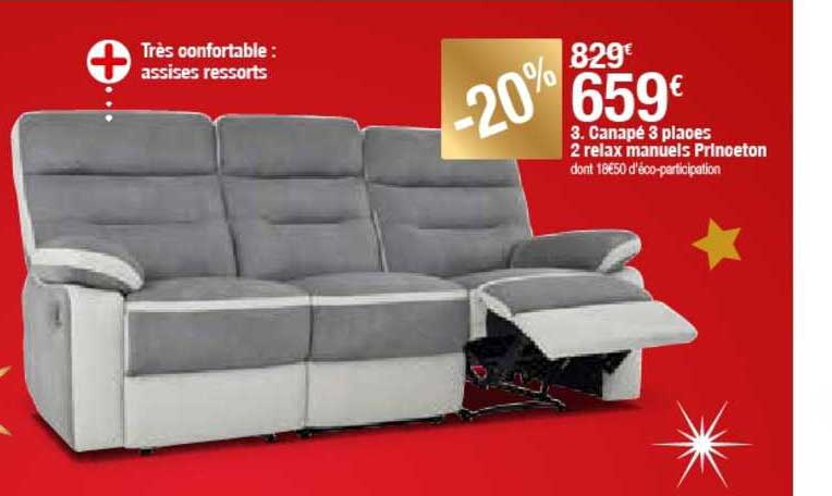 canapé 3 places 2 relax manuels princeton