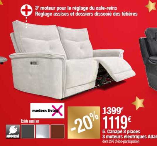 canapé 3 places 3 moteurs électriques adar