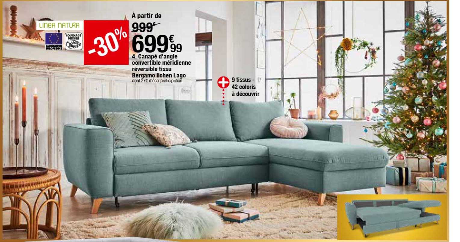 canapé d'angle convertible méridienne réversible tissu bergamo lichen lago