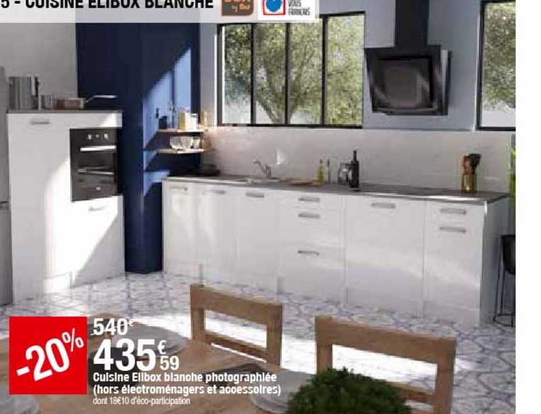 cuisine elibox blanche photographiée (hors électroménagers et accessoires)