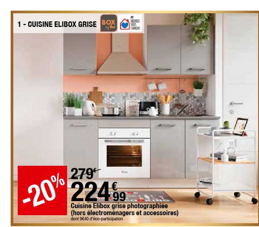cuisine elibox grise photographiée (hors électroménagers et accessoires)