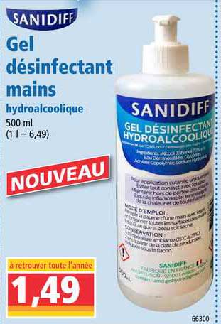 Gel Désinfectant Mains Hydroalcoolique Sanidiff