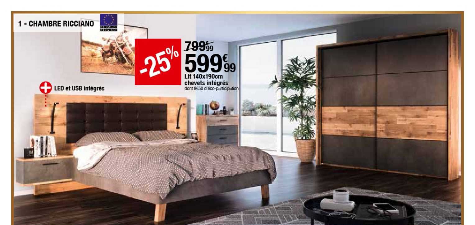 lit 140 x 190 cm chevet intégrés