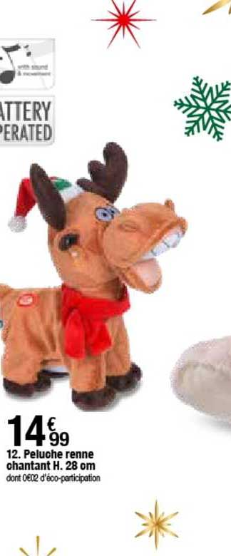 peluche renne chantant h. 28 cm