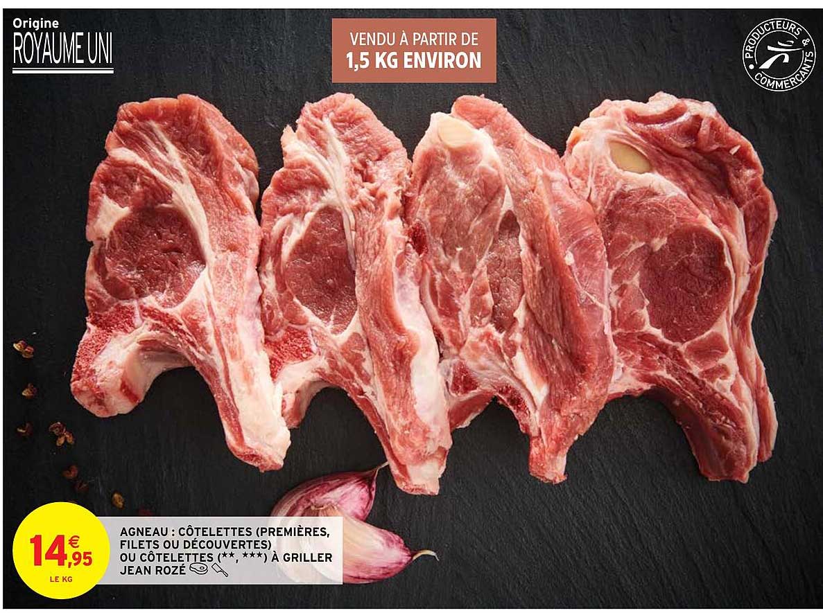 agneau : côtelettes (premières, filets ou découvertes) ou côtelettes à griller jean rozé