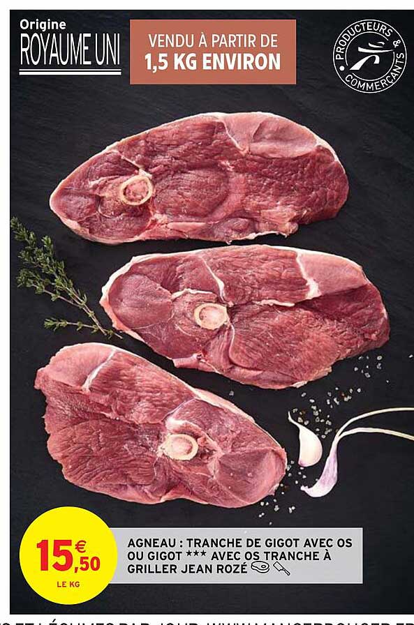 agneau : tranche de gigot avec os ou gigot avec os tranche à griller jean rozé