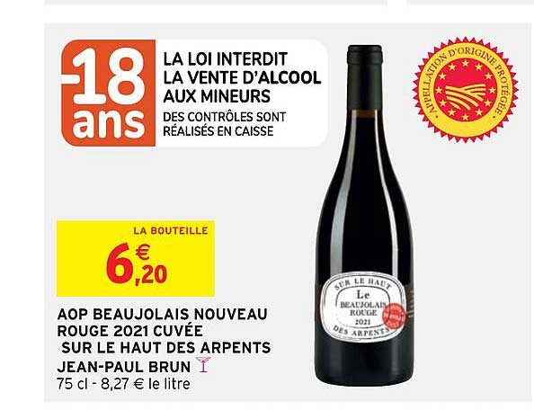 aop beaujolais nouveau rouge 2021 cuvée sur le haut des arpents jean-paul brun