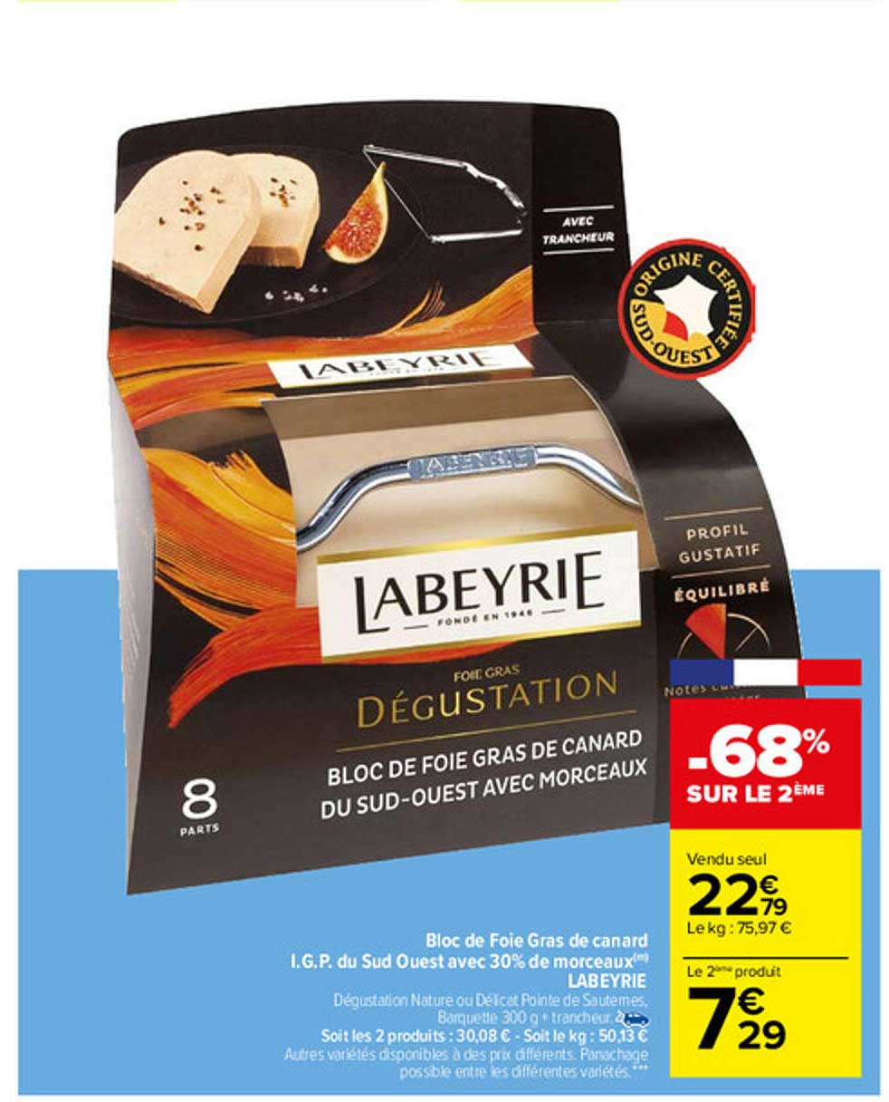 bloc de foie gras de canard i.g.p. du sud ouest avec 30% de morceaux labeyrie