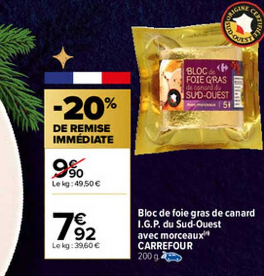 bloc de foie gras de canard i.g.p. du sud-ouest avec morceaux carrefour