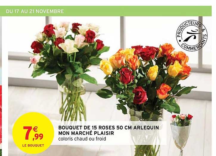 bouquet de 15 roses 50 cm arlequin mon marché plaisir