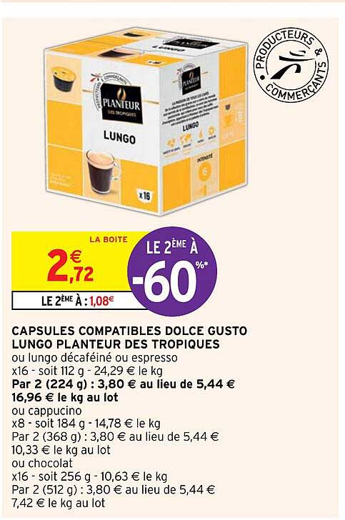 capsules compatibles dolce gusto lungo planteur des tropiques