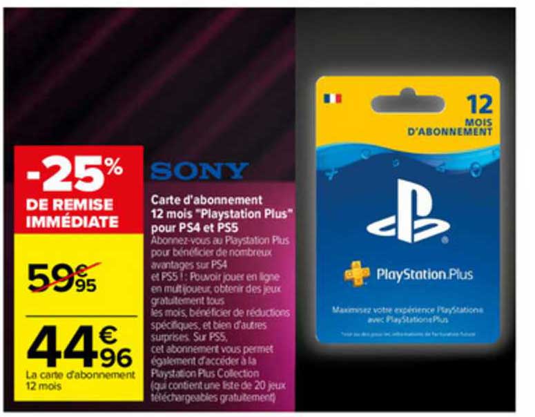 carte d'abonnement 12 mois "playstation plus" pour ps4 et ps5 sony